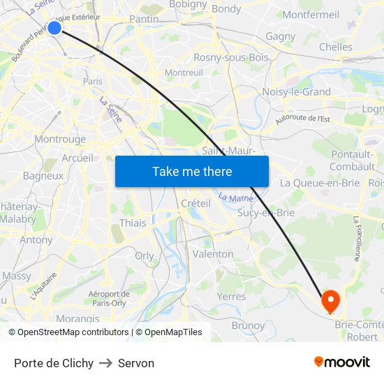 Porte de Clichy to Servon map