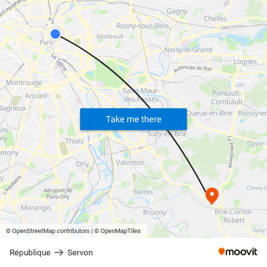 République to Servon map