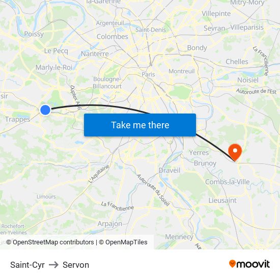 Saint-Cyr to Servon map