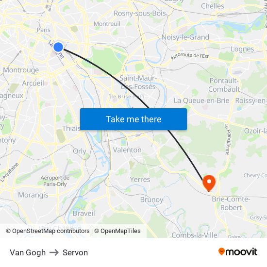 Van Gogh to Servon map