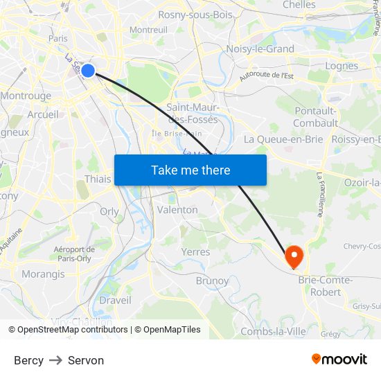 Bercy to Servon map