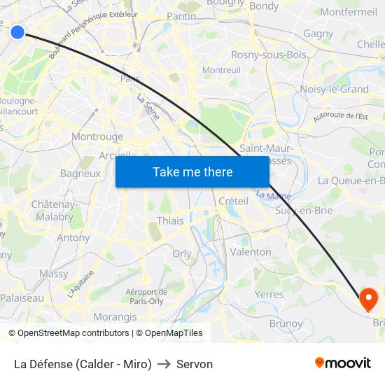 La Défense (Calder - Miro) to Servon map