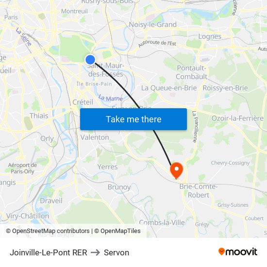Joinville-Le-Pont RER to Servon map