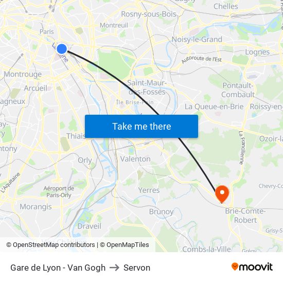 Gare de Lyon - Van Gogh to Servon map