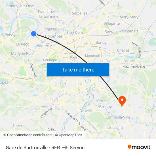 Gare de Sartrouville - RER to Servon map