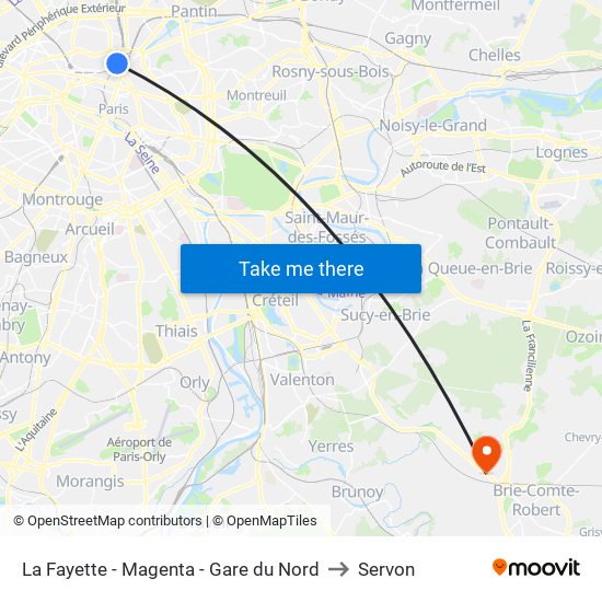 La Fayette - Magenta - Gare du Nord to Servon map