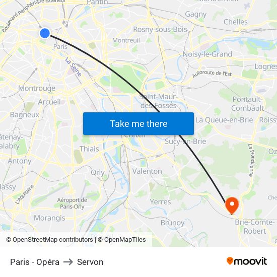 Paris - Opéra to Servon map