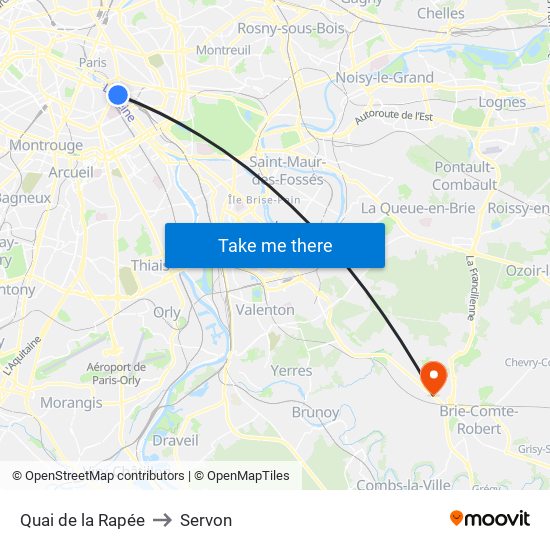 Quai de la Rapée to Servon map