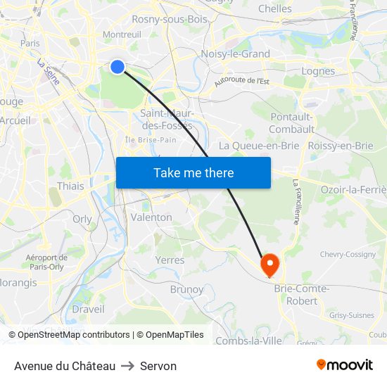 Avenue du Château to Servon map