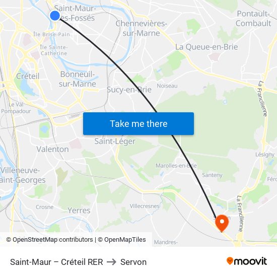 Saint-Maur – Créteil RER to Servon map