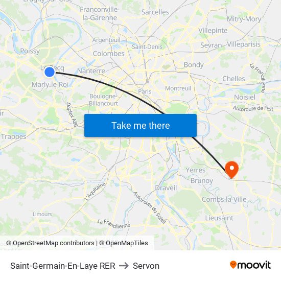 Saint-Germain-En-Laye RER to Servon map