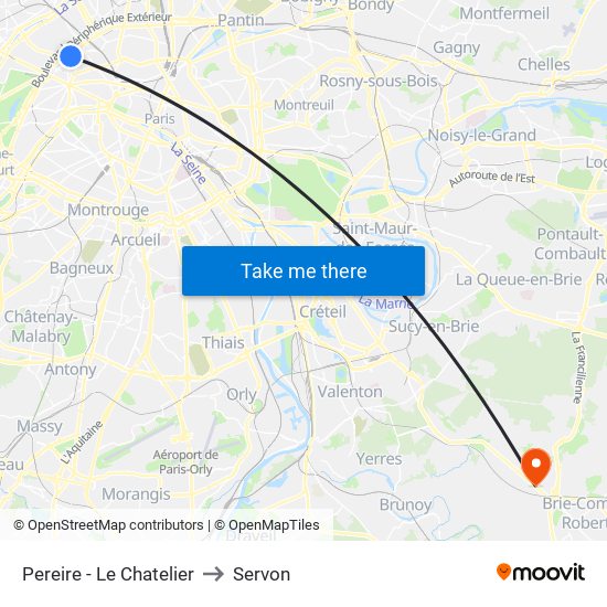 Pereire - Le Chatelier to Servon map