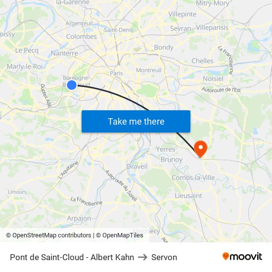 Pont de Saint-Cloud - Albert Kahn to Servon map