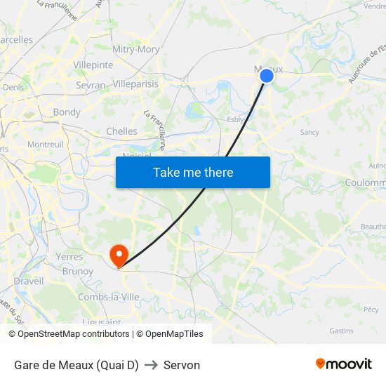 Gare de Meaux (Quai D) to Servon map