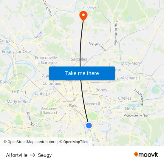 Alfortville to Seugy map
