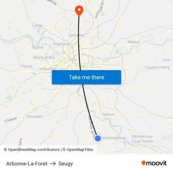 Arbonne-La-Foret to Seugy map