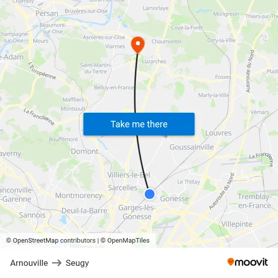 Arnouville to Seugy map