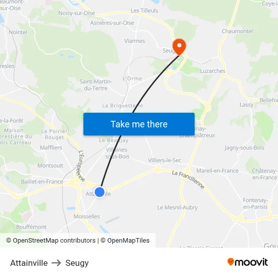 Attainville to Seugy map