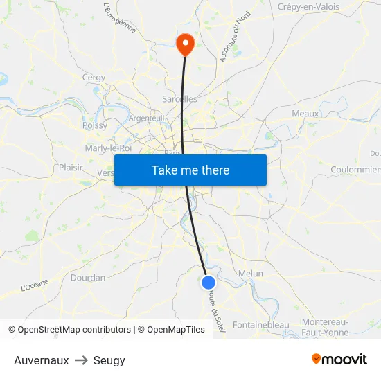 Auvernaux to Seugy map