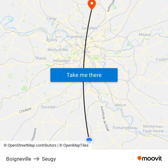 Boigneville to Seugy map