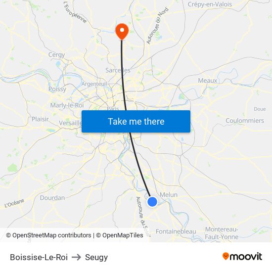 Boissise-Le-Roi to Seugy map