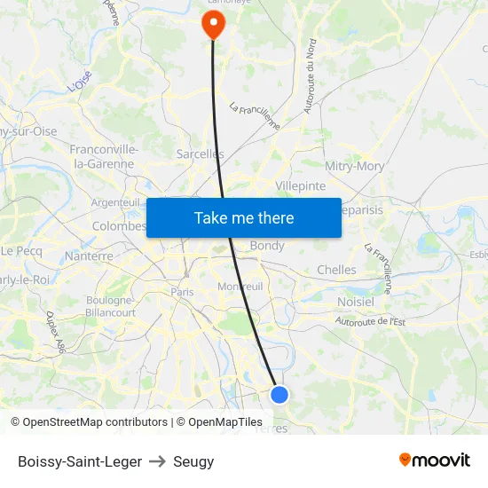 Boissy-Saint-Leger to Seugy map