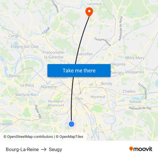 Bourg-La-Reine to Seugy map
