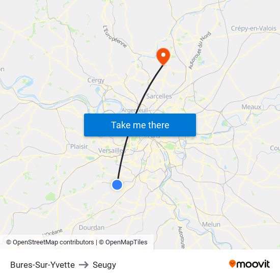 Bures-Sur-Yvette to Seugy map