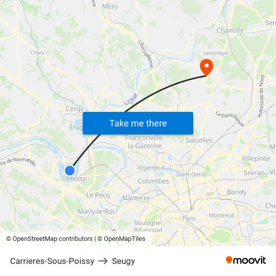 Carrieres-Sous-Poissy to Seugy map