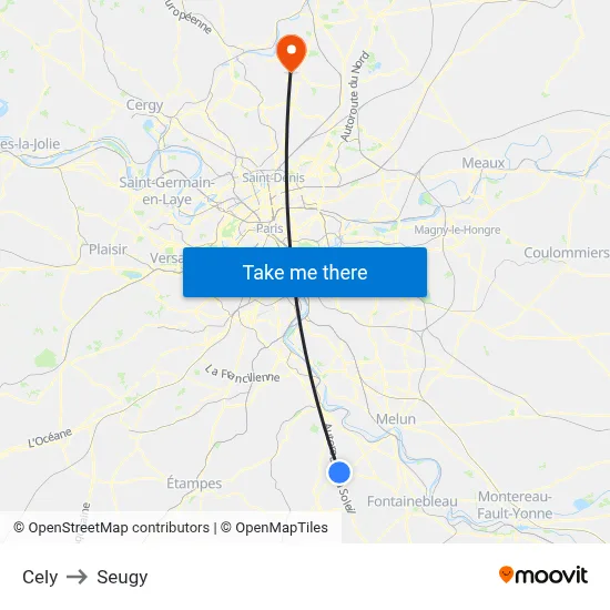 Cely to Seugy map