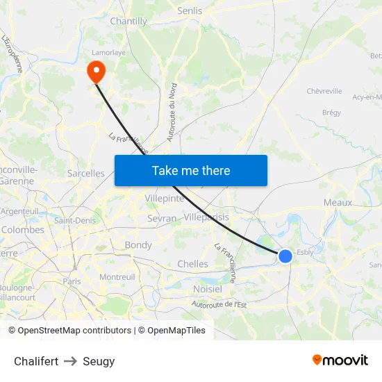Chalifert to Seugy map