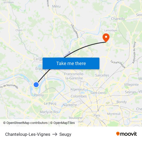 Chanteloup-Les-Vignes to Seugy map