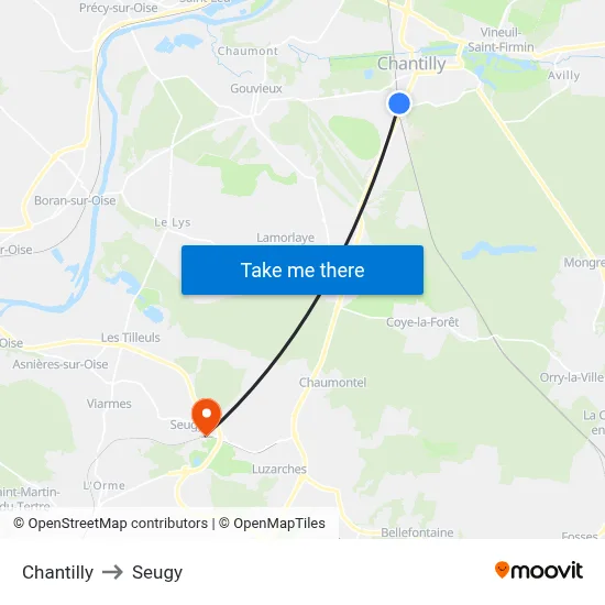 Chantilly to Seugy map