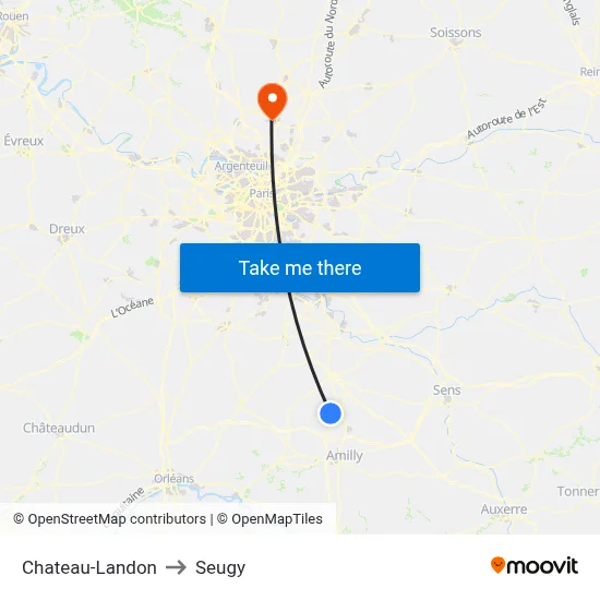 Chateau-Landon to Seugy map