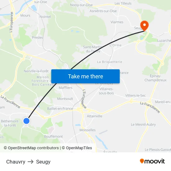 Chauvry to Seugy map