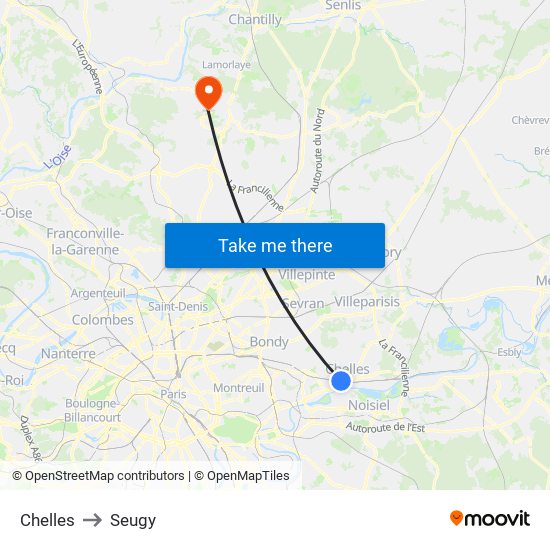 Chelles to Seugy map