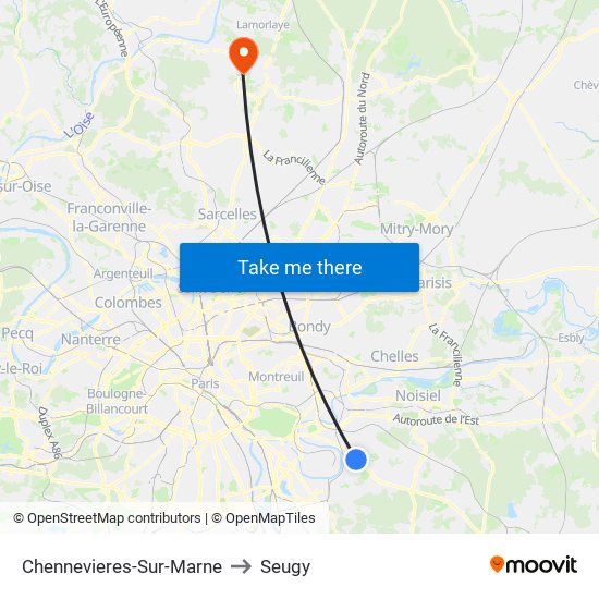Chennevieres-Sur-Marne to Seugy map