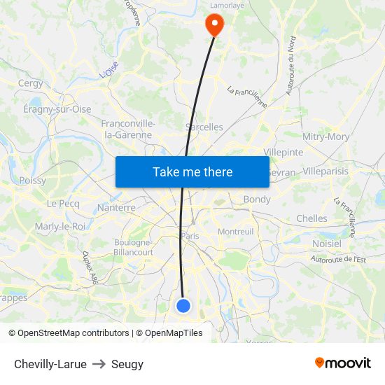 Chevilly-Larue to Seugy map