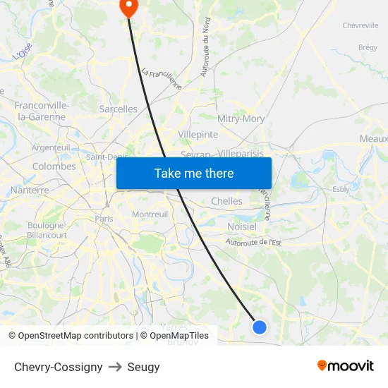 Chevry-Cossigny to Seugy map