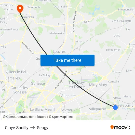 Claye-Souilly to Seugy map