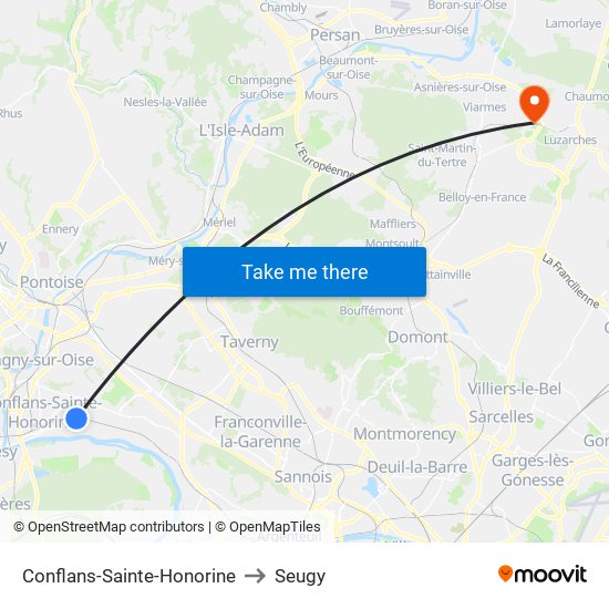 Conflans-Sainte-Honorine to Seugy map