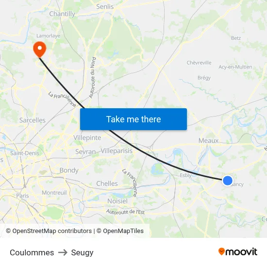 Coulommes to Seugy map