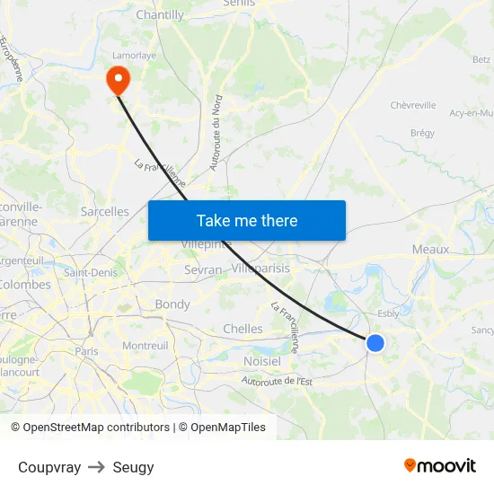 Coupvray to Seugy map