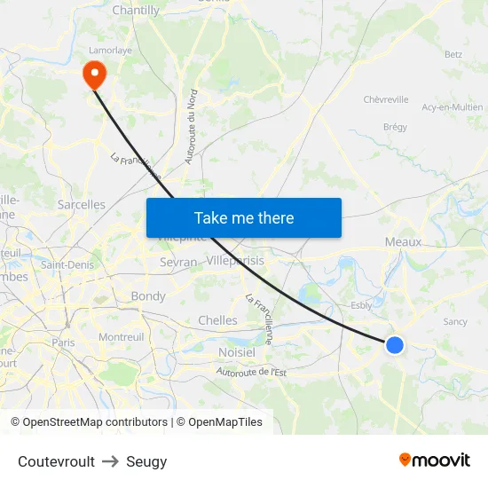 Coutevroult to Seugy map
