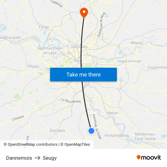 Dannemois to Seugy map