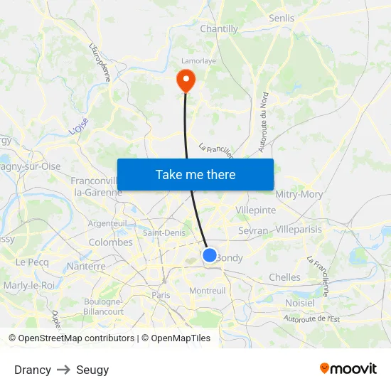 Drancy to Seugy map