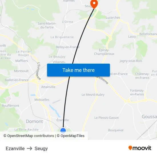 Ezanville to Seugy map