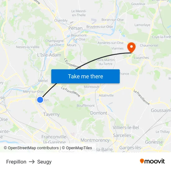 Frepillon to Seugy map