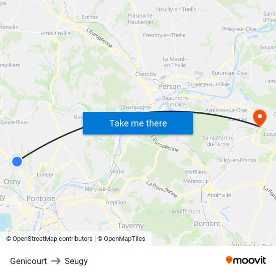 Genicourt to Seugy map