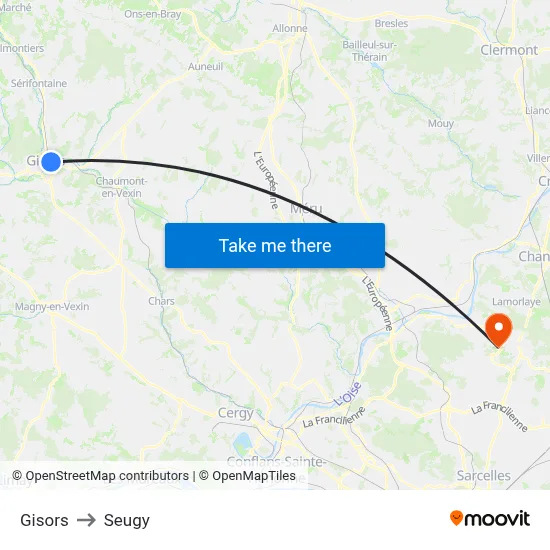 Gisors to Seugy map